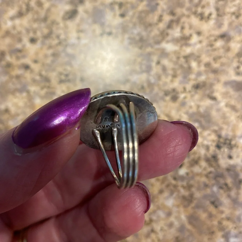 Blue Stone Silver Ring Size Around 4.75